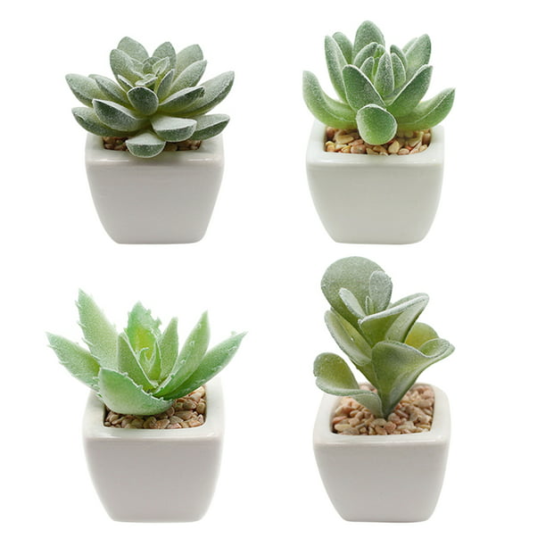 Pack of 4 Ceramic Potted Fake Desk Plant Premium Artificial Succulents in Pots
